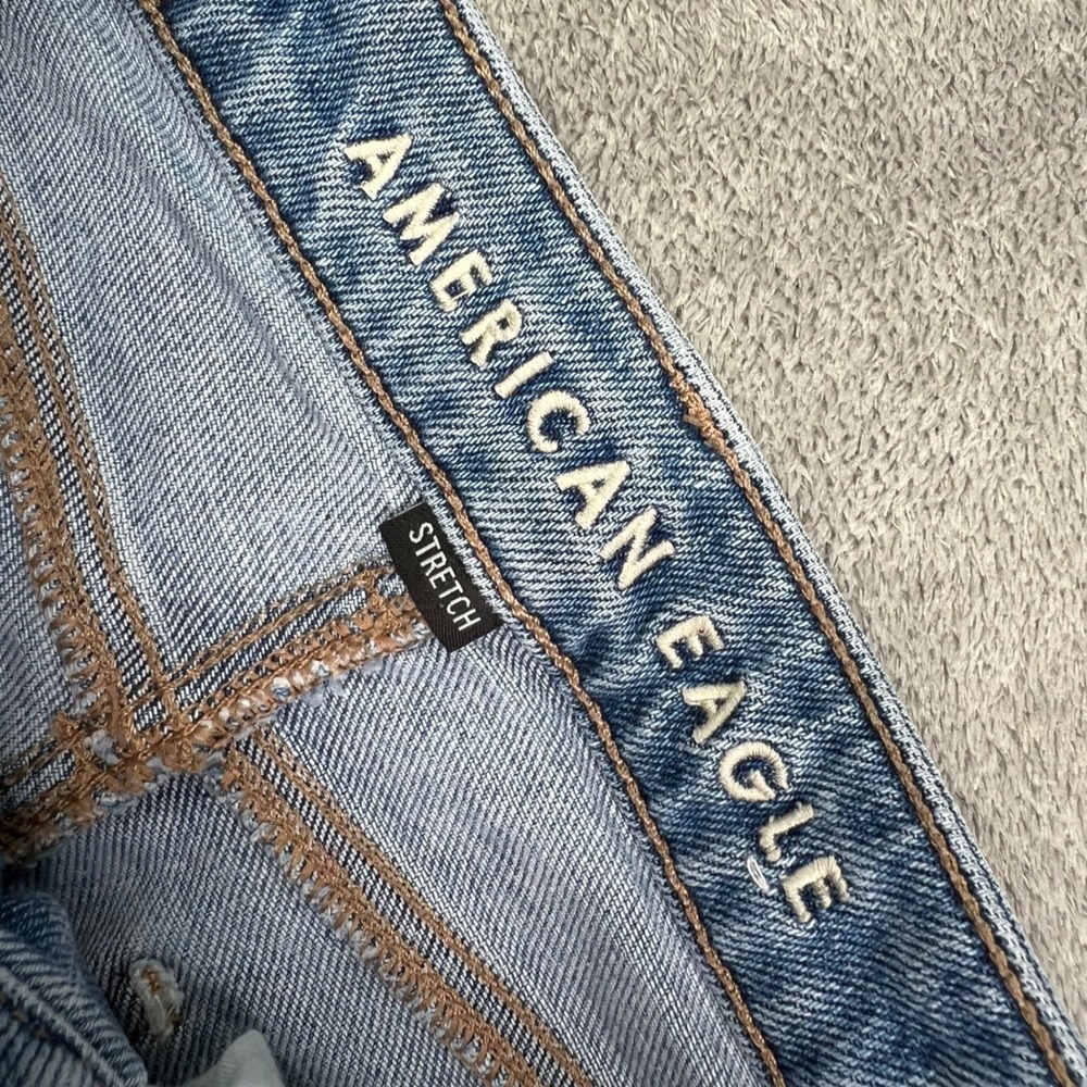 American Eagle Mom Jeans Womens 00 Light Wash Stretch Distressed High Rise - Picture 12 of 16